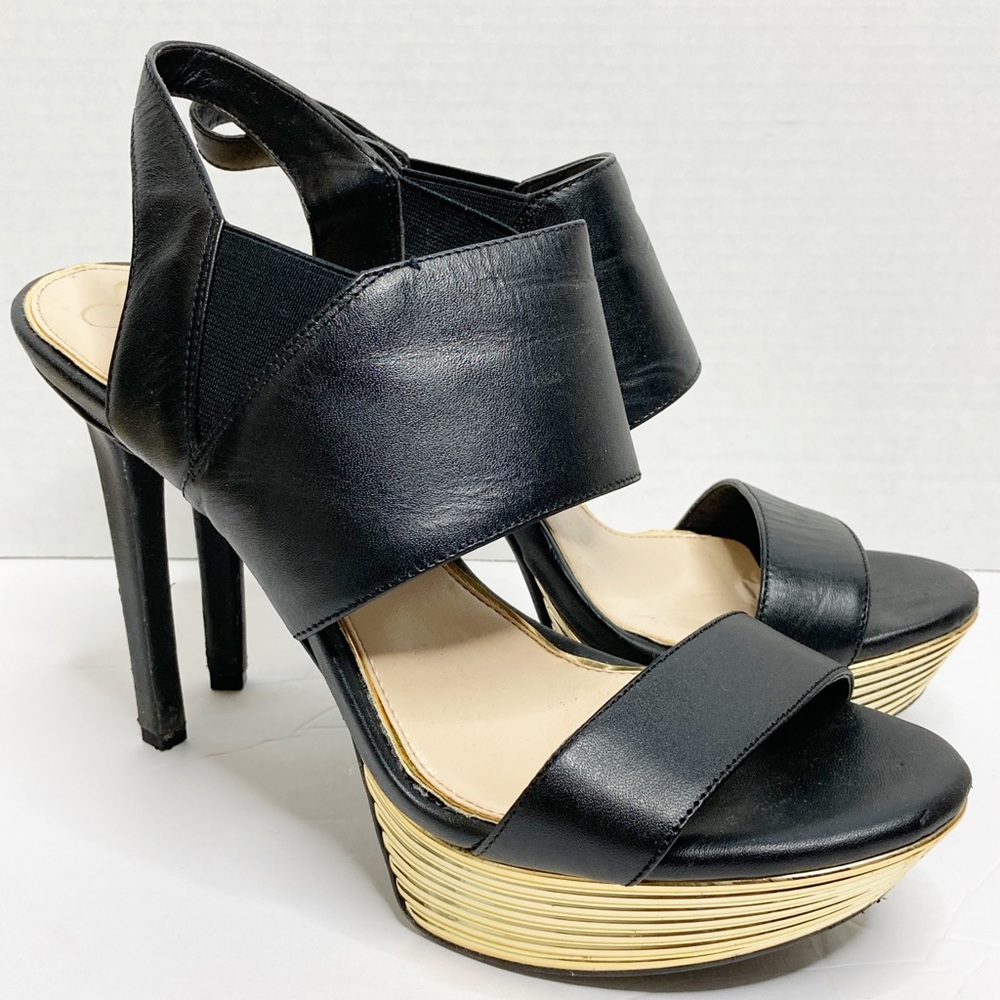 Jessica Simpson Leather Gold Platform Shoes Size 10